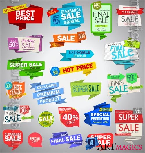 Vector modern sale origami banners and labels collection