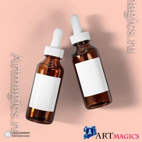 PSD cosmetic serum glass ampoule bottle icon 3d render illustration
