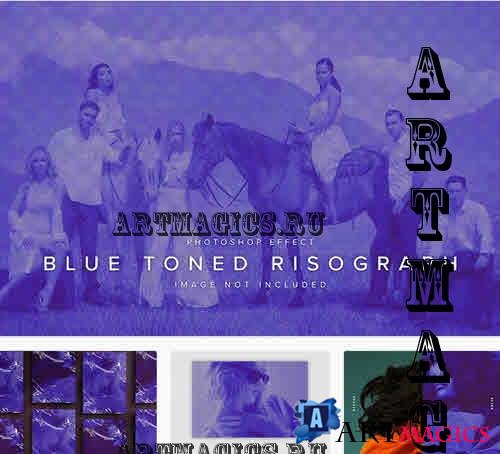 Blue Toned Risograph PSD Photo Effect - PXCTQ45