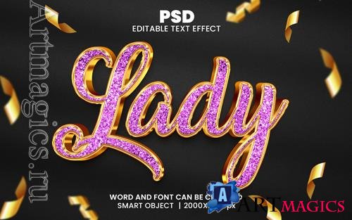 PSD lady glitter 3d editable photoshop text effect style with background