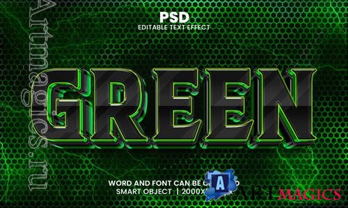 PSD green metallic 3d editable photoshop text effect style with background
