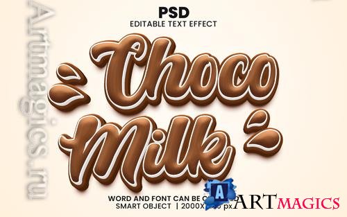 PSD choco milk 3d editable photoshop text effect style with modern background