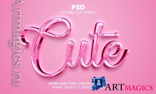 PSD cute chrome 3d editable photoshop text effect style with modern background