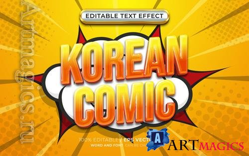 Vector korean ccomic glossy 3d editable text effect