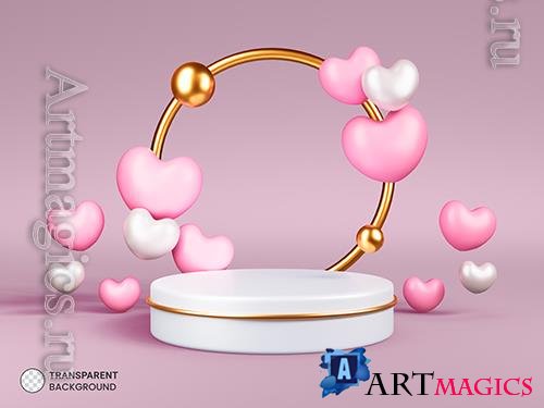 PSD valentine's day stage podium with heart product display showcase 3d render vol 2