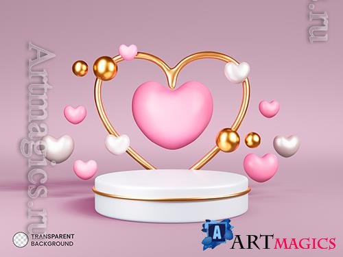 PSD valentine's day stage podium with heart product display showcase 3d render