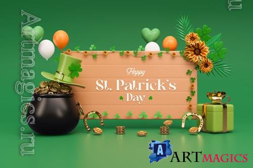 PSD happy saint patrick's day 3d social media banner design template