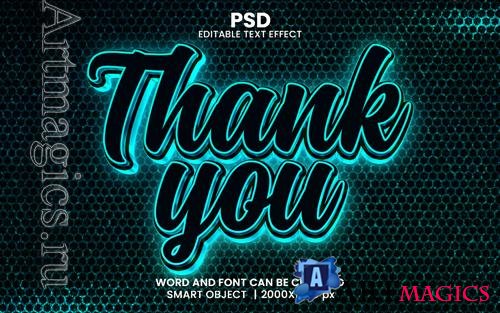 PSD thank you blue 3d editable photoshop text effect style with modern background