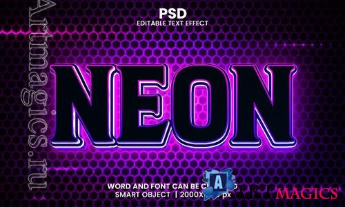 PSD neon 3d editable photoshop text effect style with modern background