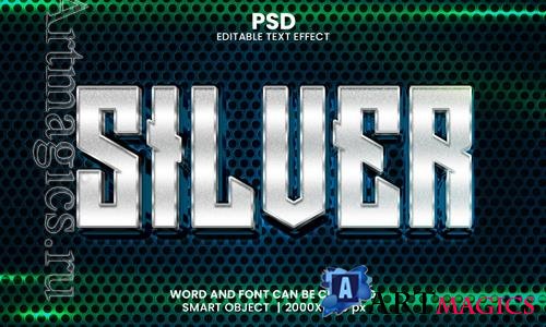 PSD silver 3d editable photoshop text effect style with modern background