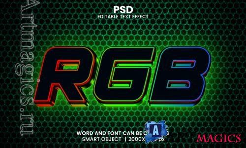 PSD rgb neon 3d editable photoshop text effect style with modern background