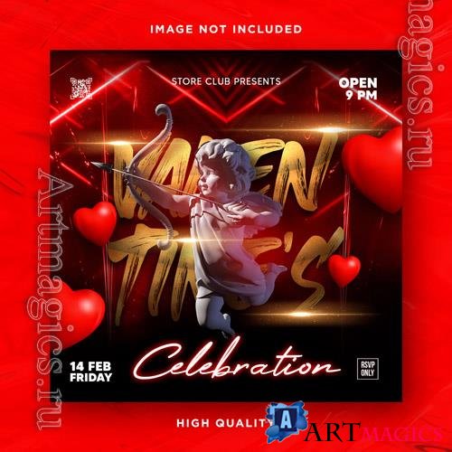 PSD valentines day flyer social media design and night club party flyer template