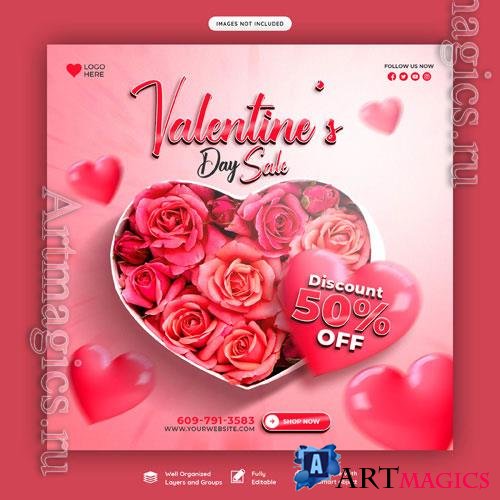PSD happy valentine's day discount sale instagram or social media post template
