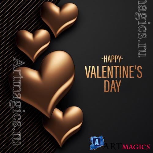 PSD gold black valentine's day with heart background social media template