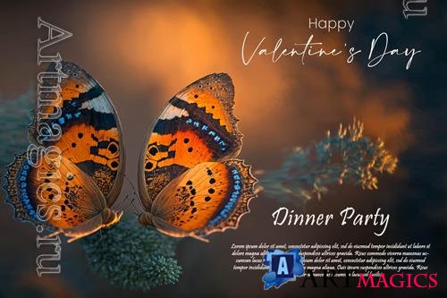 PSD happy valentine's day greeting card design with a beautiful butterfly background vol 2
