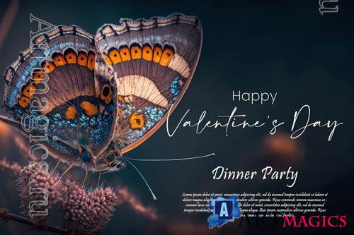 PSD happy valentine's day greeting card design with a beautiful butterfly background vol 4