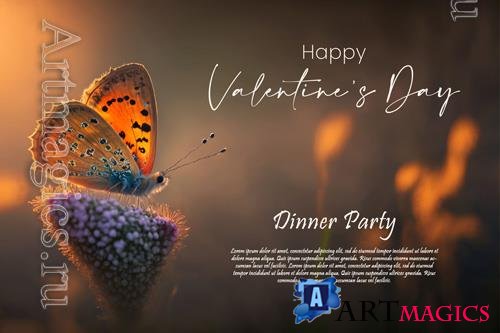 PSD happy valentine's day greeting card design with a beautiful butterfly background vol 1