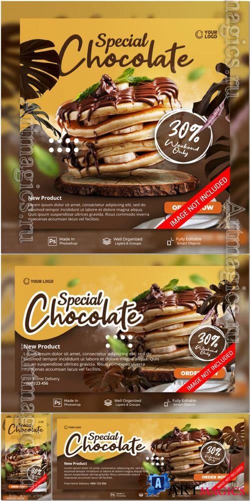 PSD special dish chocolate menu restaurant cafe for promotion social media post website banner template