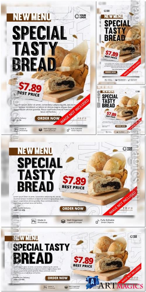 PSD new menu special tasty bread promotion social media post website banner template