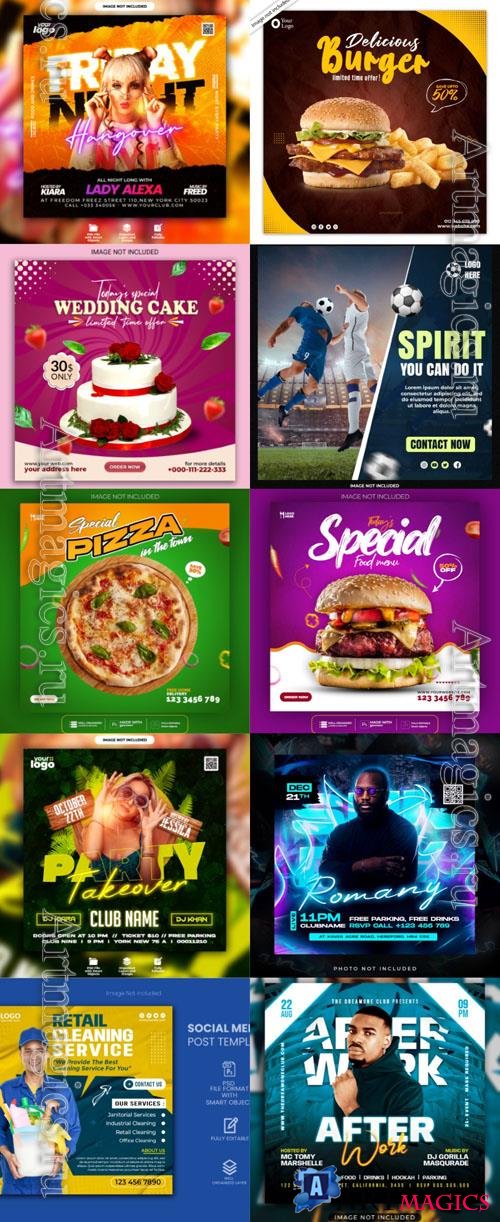 Psd flyer social media post, burger, pizza, sport psd banner set vol 68