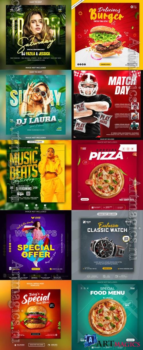 Psd party, pizza, sport flyer social media post, psd banner set vol 71