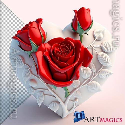 PSD white 3d heart red floral women's day