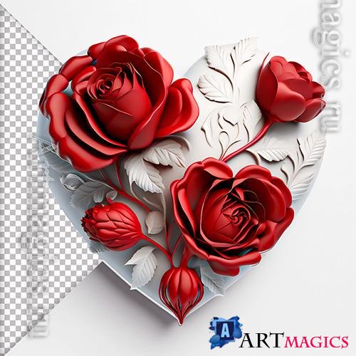 PSD 3d white heart with red roses women's day