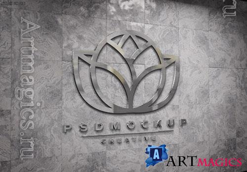 PSD logo on underground wall with 3d glowing metal effect mockup