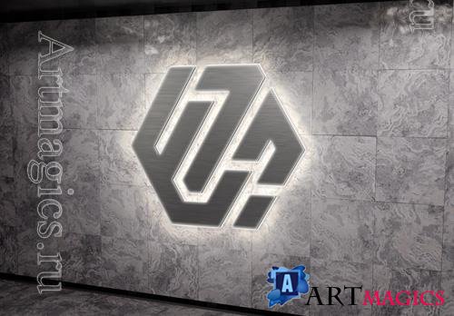 PSD logo on underground wall with 3d glowing metal effect mockup vol 2
