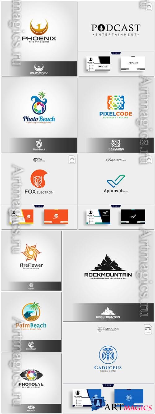 Set logo and business card vector template design