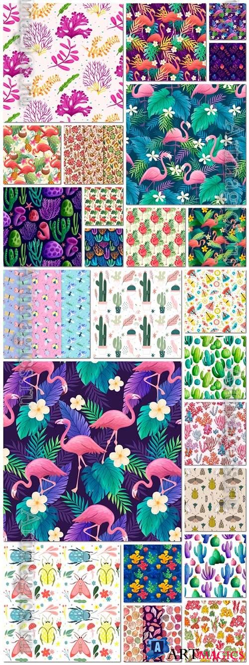 24 seamless textures with flowers, animals, insects, sea corals and various patterns