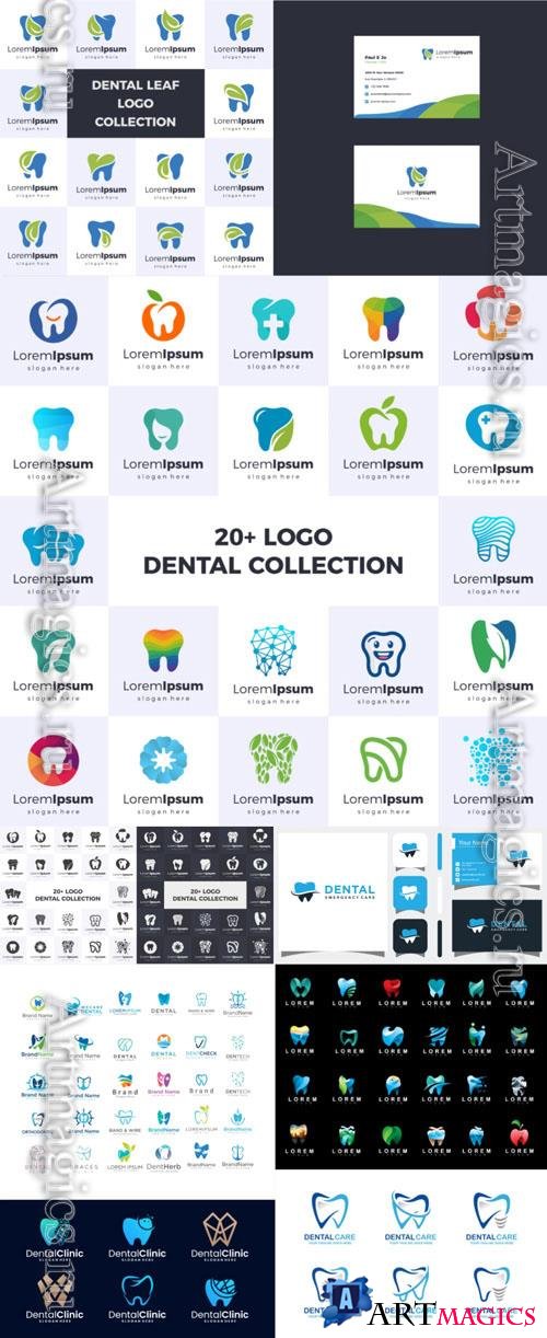 Dental vector set  leaf logo design collection