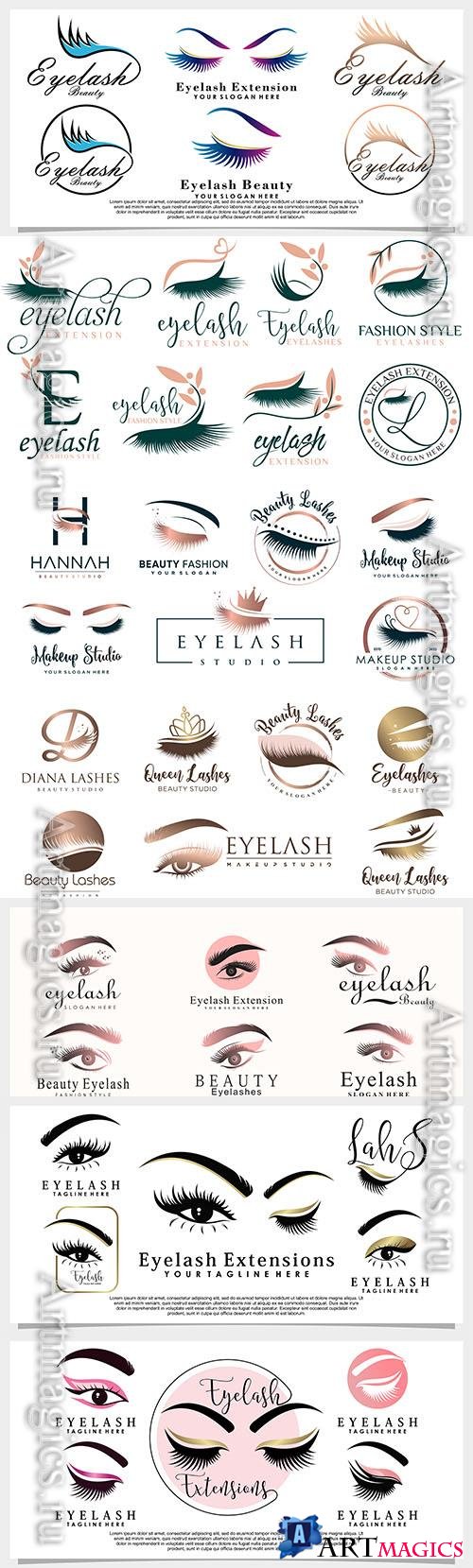 Vector set of eyelash logo design with beauty concept