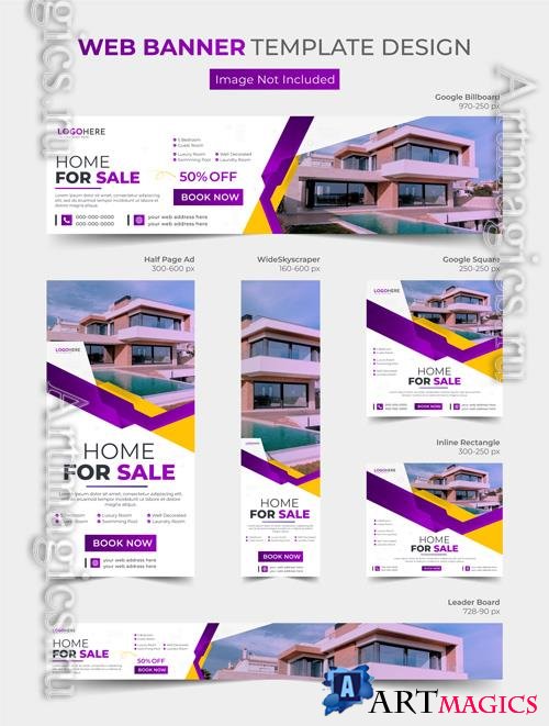 Vector real estate house for sale web banner and web ads template design bundle