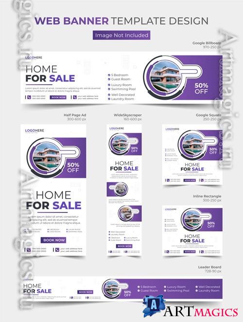 Vector real estate house web ads design bundle, social media post banner template layout