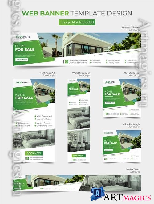 Vector modern real estate house social media post web banner and web ads template design bundle
