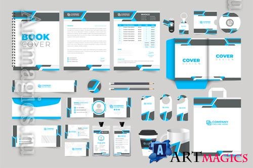 Vector brand identity template stationery, blue and dark colors modern business advertisement design collection