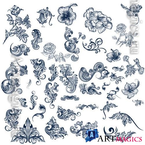 Swirls, decorative vector beautiful ornaments collection