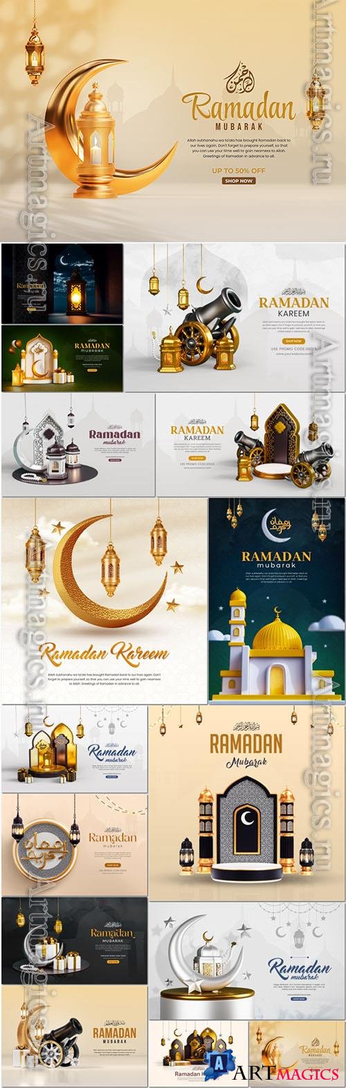 Ramadan mubarak psd 3d social media banner design template