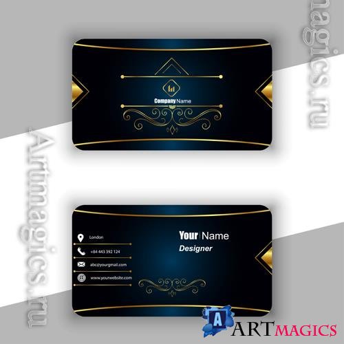 Vector blue and gold floral business card template