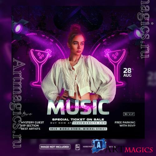 PSD neon party night club flyer square flyer template