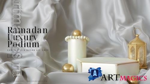 PSD ramadan luxury fabric podium product display