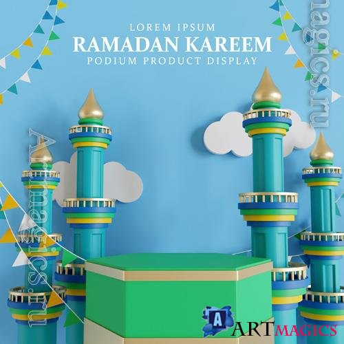 PSD colorful mosque ramadan podium product display