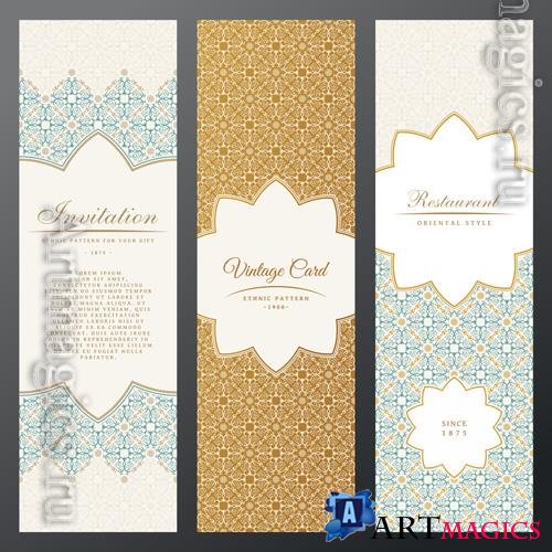 Vector vintage pattern, labels, vertical cards in ethnic floral design