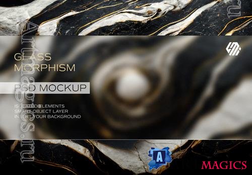 PSD glass morphism web banner on marble stone mockup