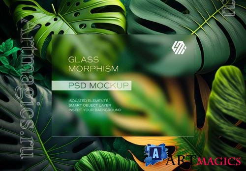 PSD glass morphism rectangle tropical leaves mockup