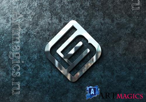 PSD metal logo with 3d purple reflection effect on panel wall mockup