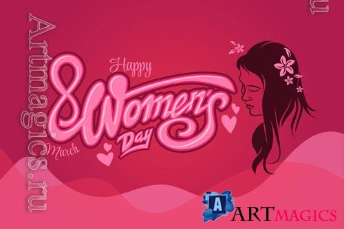Vector happy women day greeting with illustration and lettering