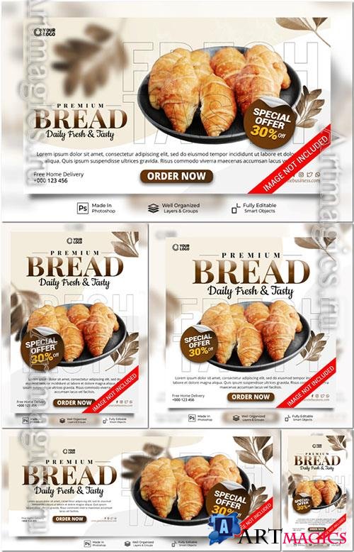 Premium menu bread fresh tasty psd post website banner template