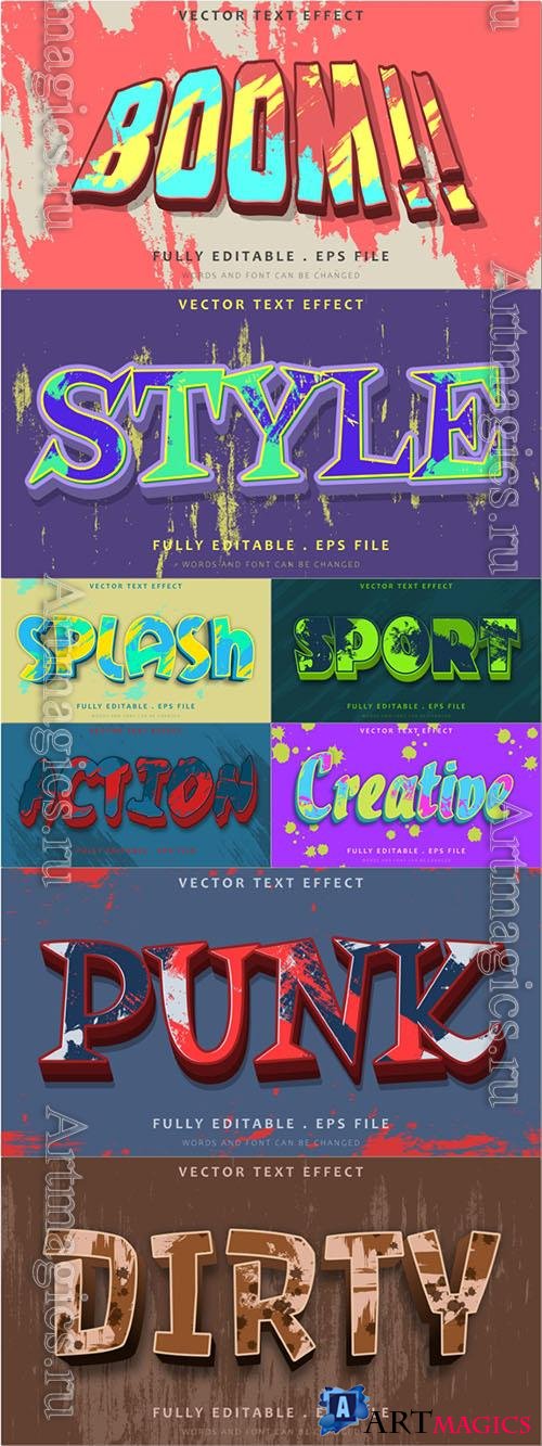 3d vector grunge paint abstract colorful editable text effect